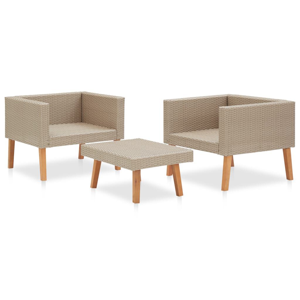 vidaXL 3 Piece Garden Lounge Set with Cushions Poly Rattan Beige