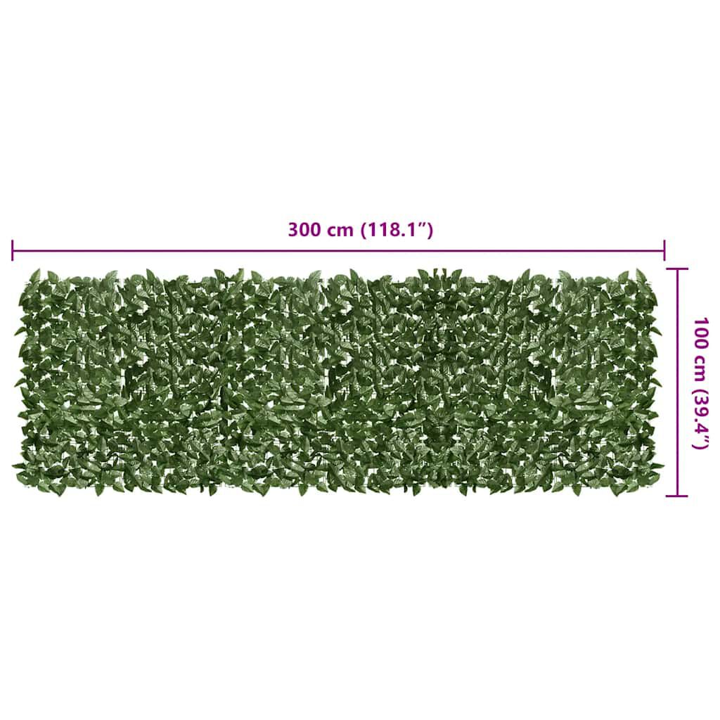 vidaXL Balcony Screen with Dark Green Leaves 300x100 cm