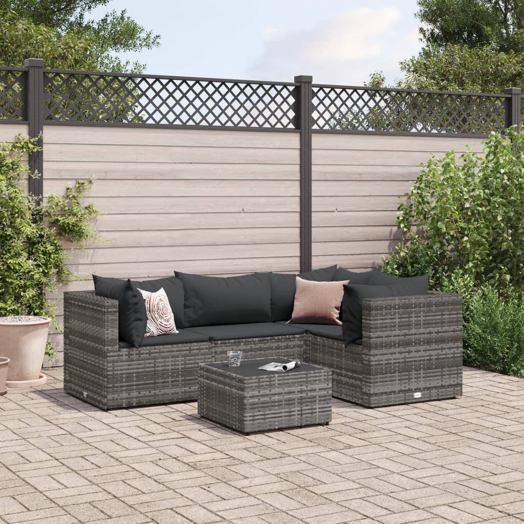 vidaXL 5 Piece Garden Lounge Set with Cushions Grey Poly Rattan