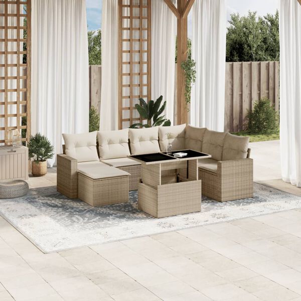 vidaXL 8 Piece Garden Sofa Set with Cushions Beige Poly Rattan