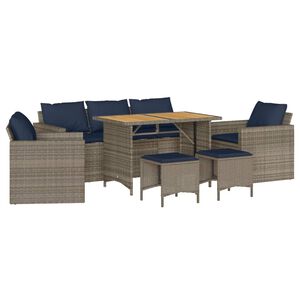 vidaXL 6 Piece Garden Sofa Set with Cushions Grey Poly Rattan