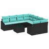 vidaXL Sofa Set with Cushion 9 pcs Black and Turquoise Poly Rattan