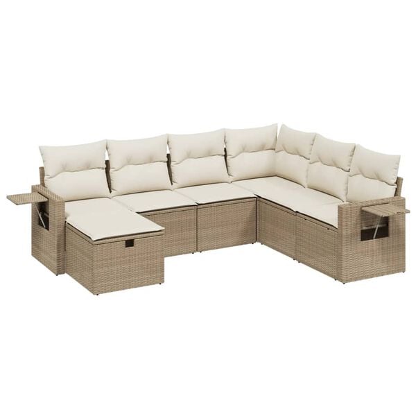 vidaXL 7 Piece Garden Sofa Set with Cushions Beige Poly Rattan