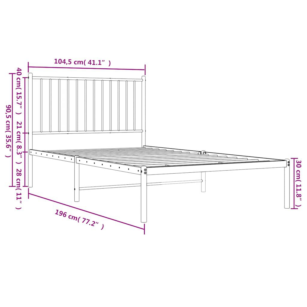 vidaXL Metal Bed Frame without Mattress with Headboard Black 100x190cm