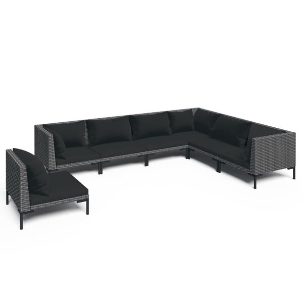 vidaXL 7 Piece Garden Lounge Set with Cushions Poly Rattan Dark Grey