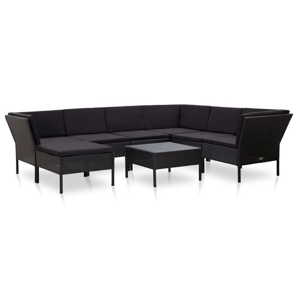 vidaXL 8 Piece Garden Lounge Set with Cushions Poly Rattan Black