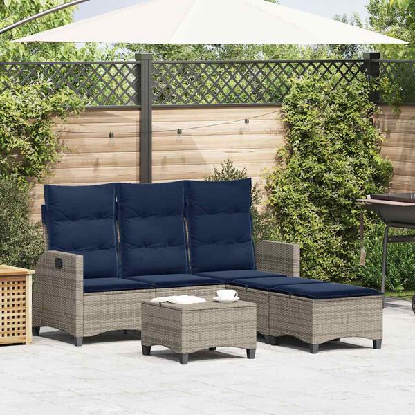 vidaXL 3 Piece Garden Sofa Set with Cushions L-shaped Grey Poly Rattan