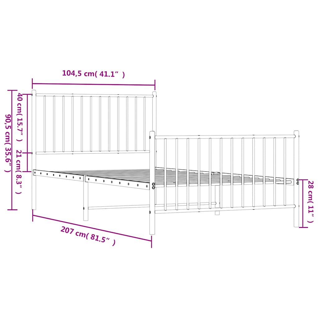 vidaXL Metal Bed Frame without Mattress with Footboard White 100x200cm