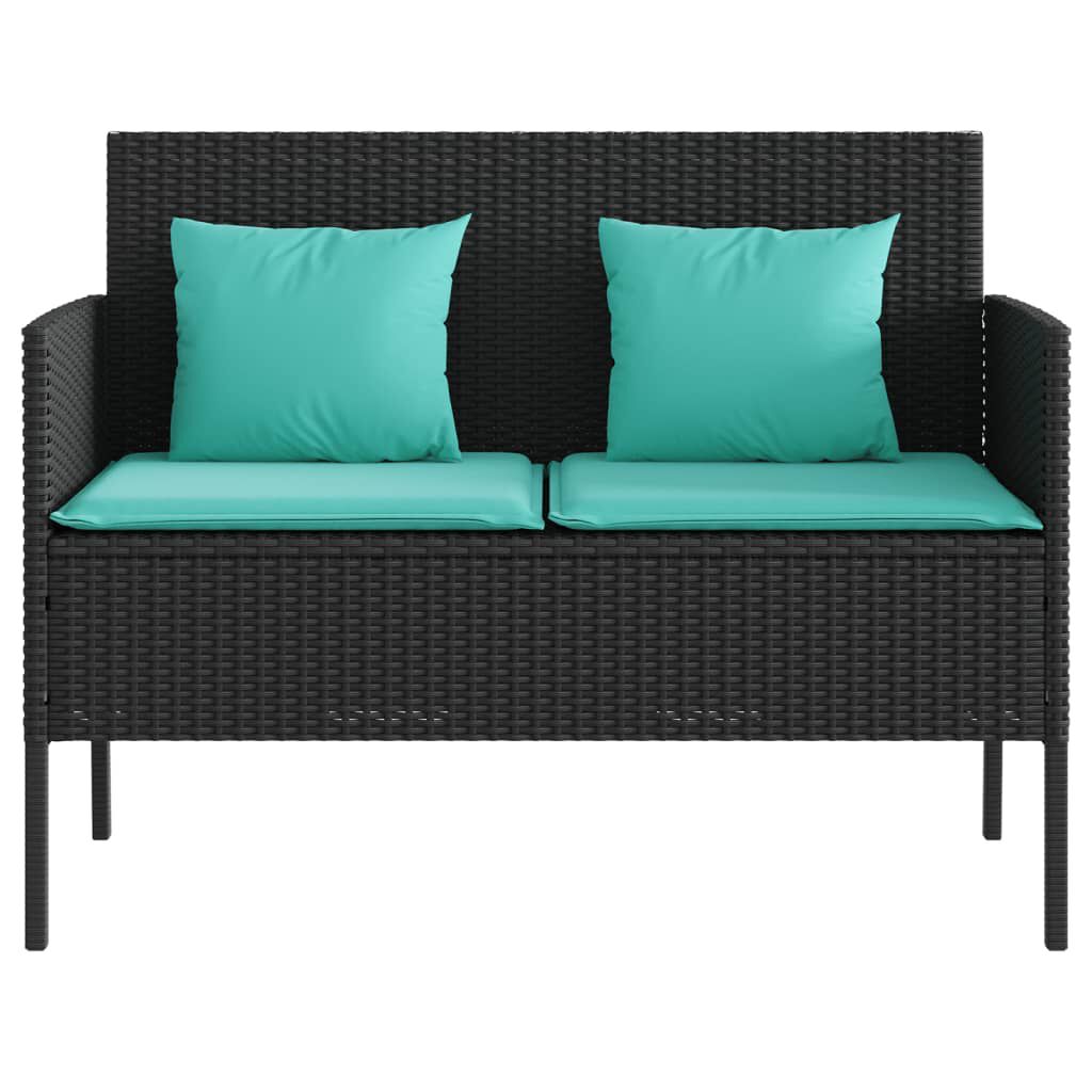 vidaXL Garden Bench with Cushions Black Poly Rattan