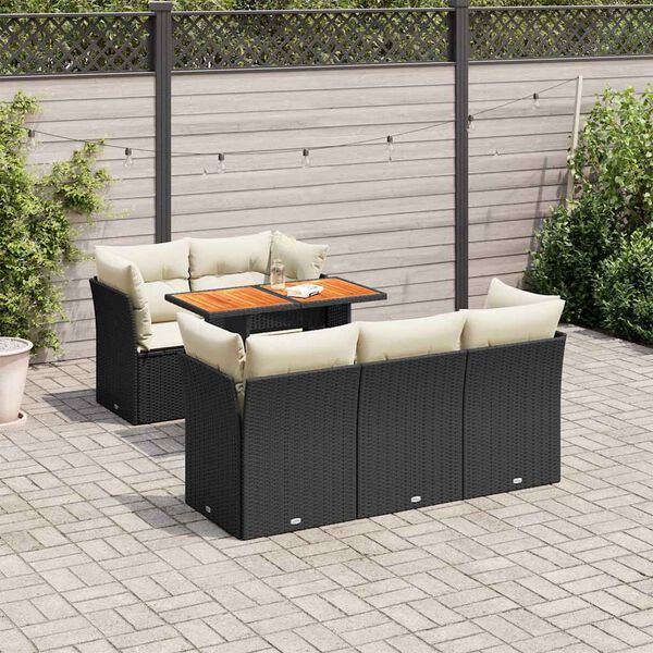 vidaXL 6 Piece Garden Sofa Set with Cushions Black Poly Rattan