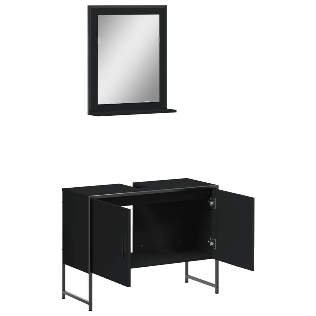 vidaXL 2 Piece Bathroom Cabinet Set Black Engineered Wood
