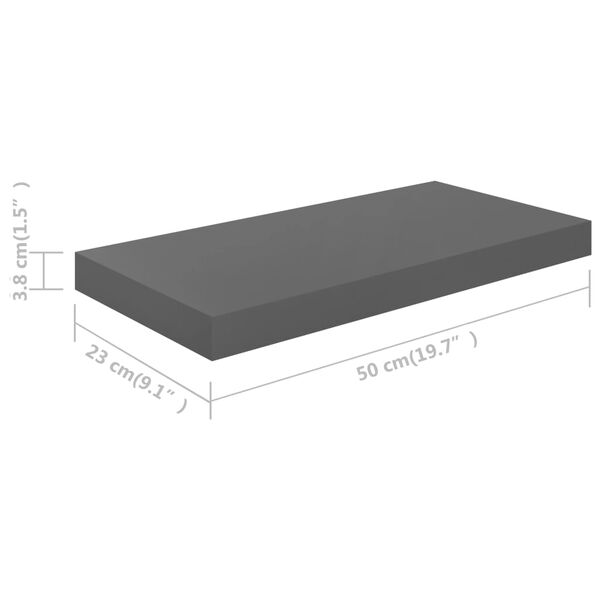vidaXL Floating Wall Shelves 4 pcs High Gloss Grey 50x23x3.8 cm MDF