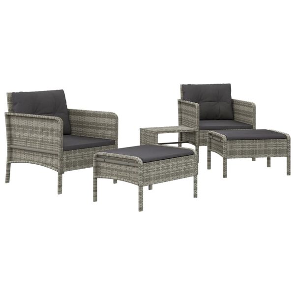vidaXL 5 Piece Garden Lounge Set with Cushions Grey Poly Rattan