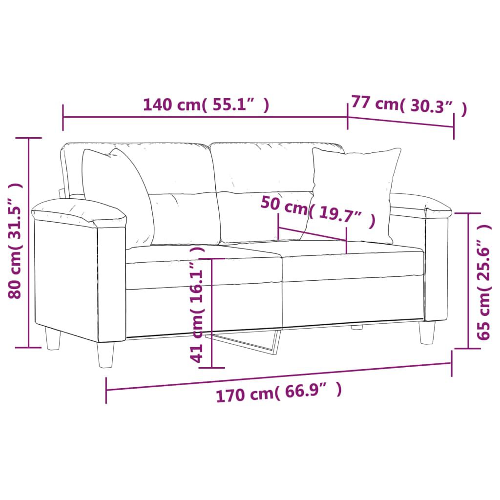vidaXL 2-Seater Sofa with Pillows&Cushions Dark Grey 140 cm Microfibre Fabric