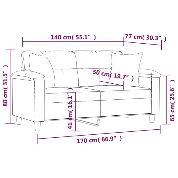 vidaXL 2-Seater Sofa with Pillows&Cushions Dark Grey 140 cm Microfibre Fabric