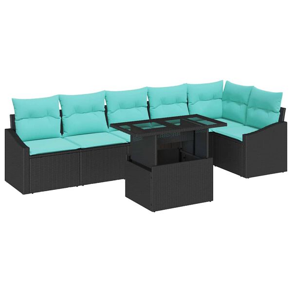vidaXL Garden Sofa Set with Cushion 7 pcs Black and Turquoise