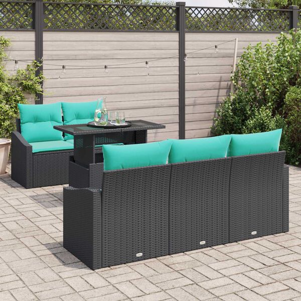 vidaXL 6 Piece Garden Sofa Set with Cushions Black Poly Rattan
