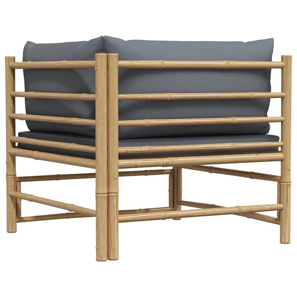 vidaXL Garden Corner Sofa with Dark Grey Cushions Bamboo
