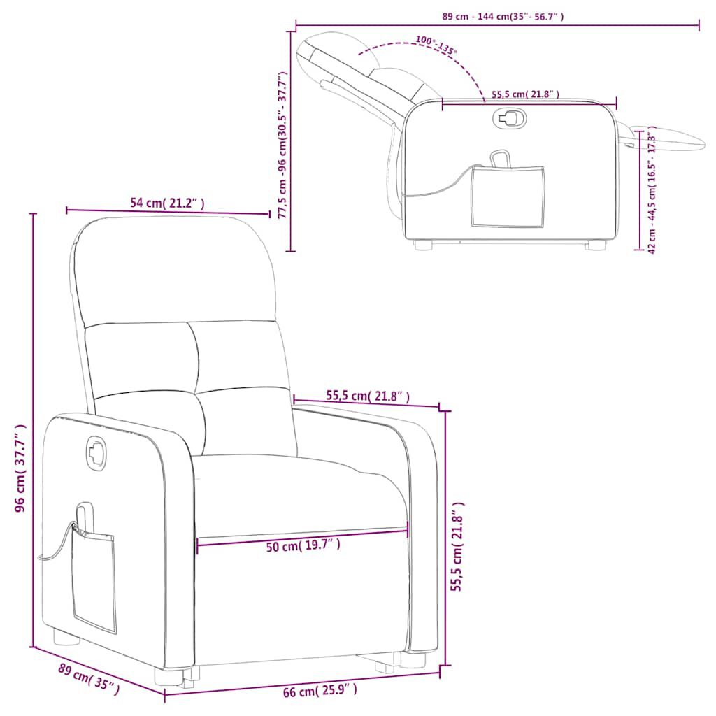 vidaXL Stand up Massage Recliner Chair Cream Fabric