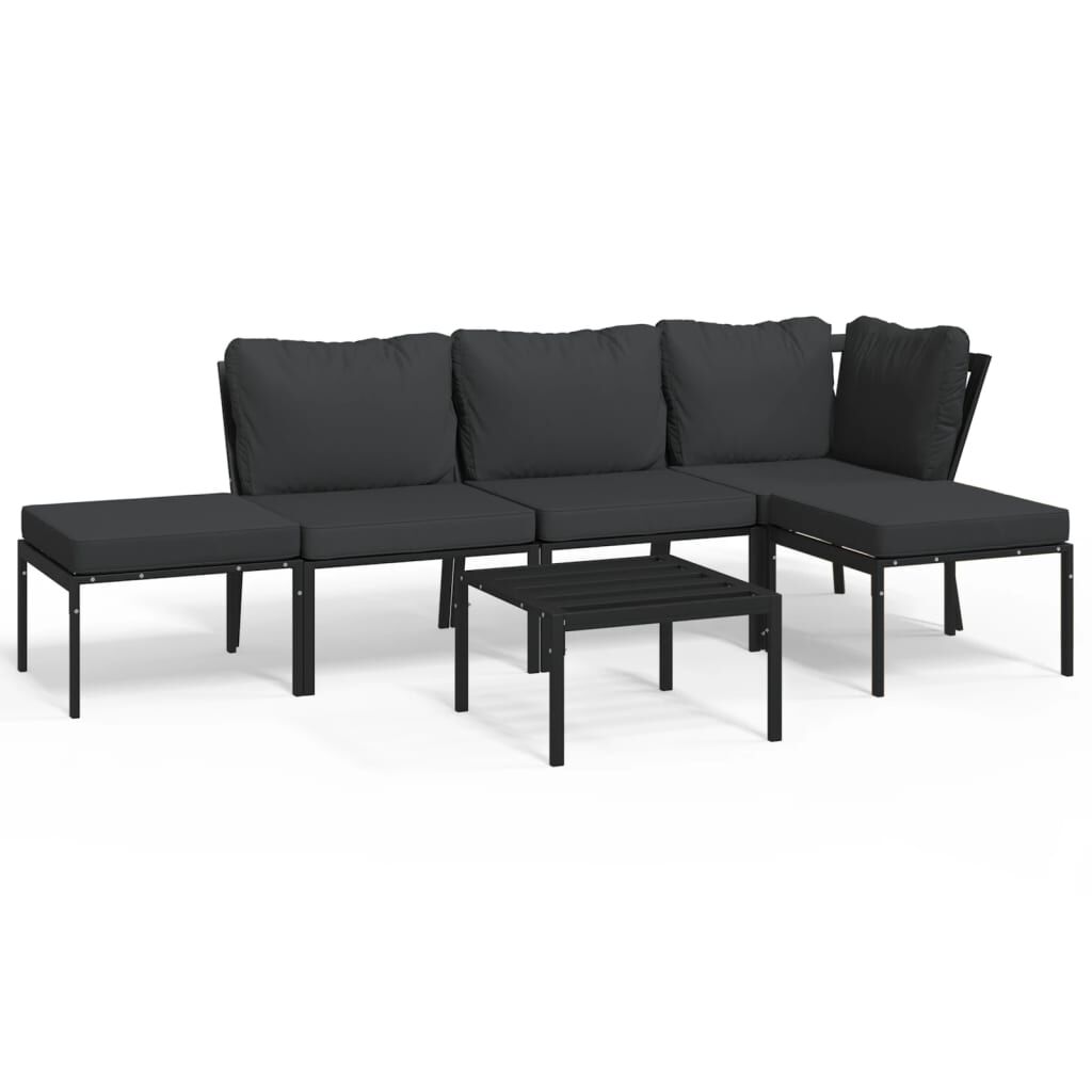 vidaXL 6 Piece Garden Lounge Set with Grey Cushions Steel