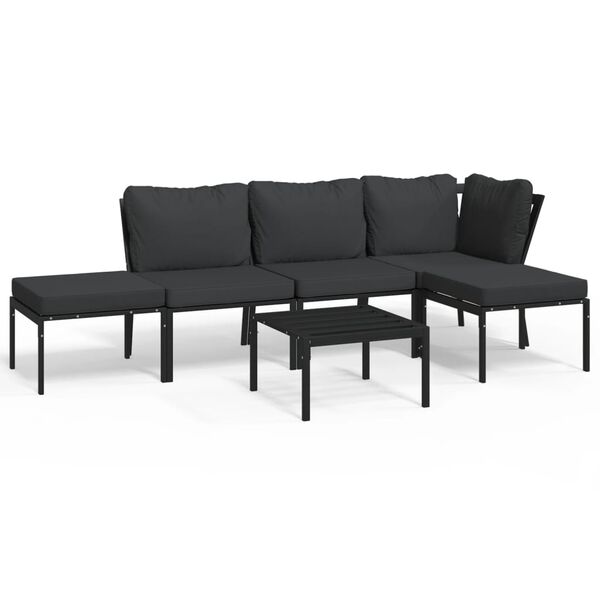 vidaXL 6 Piece Garden Lounge Set with Grey Cushions Steel