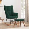 vidaXL Rocking Chair with a Stool Dark Green Velvet