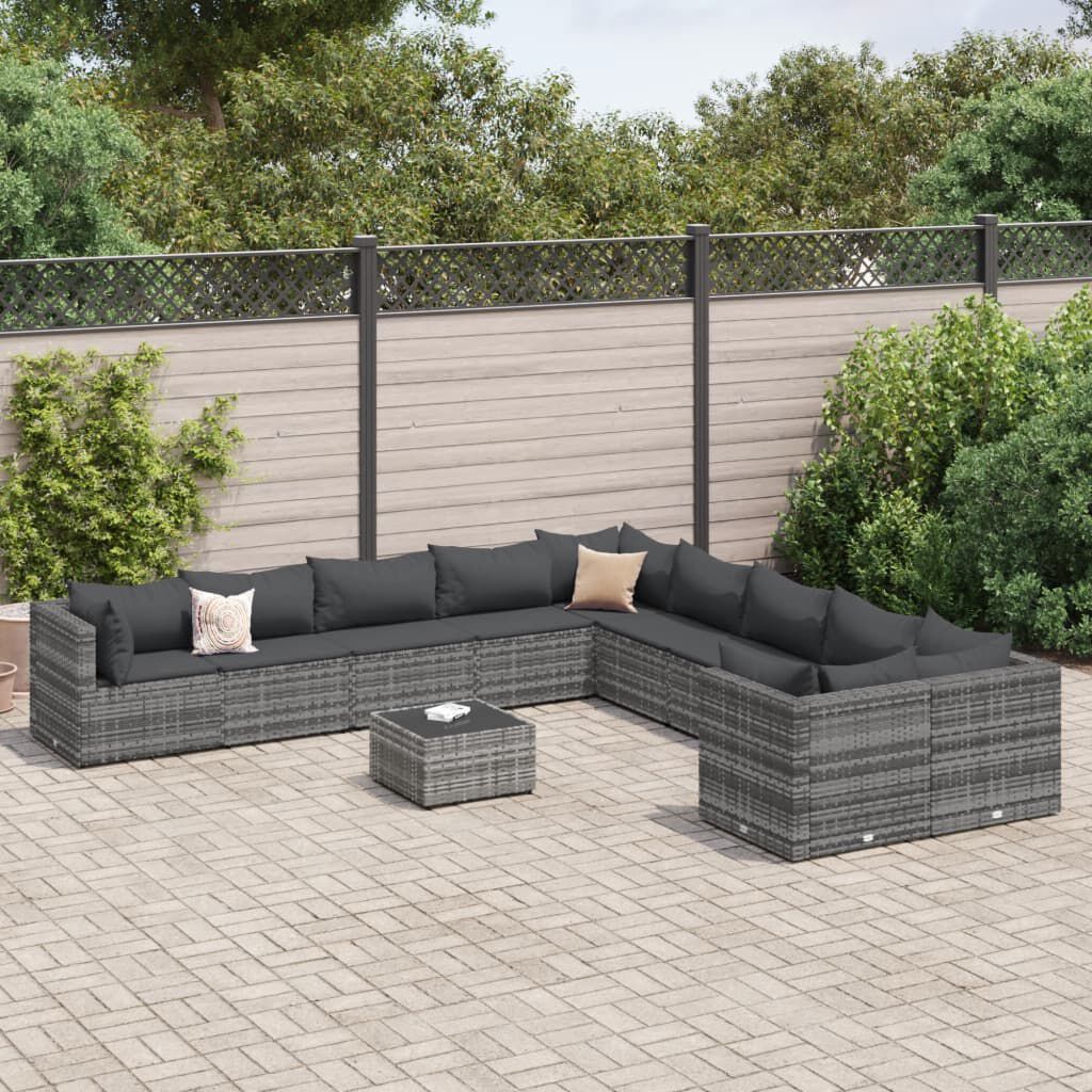 vidaXL 10 Piece Garden Sofa Set with Cushions Grey Poly Rattan