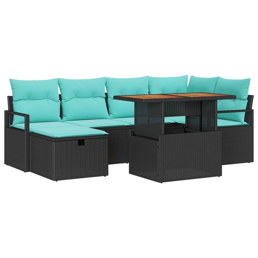 vidaXL 7 Piece Garden Sofa Set with Cushions Black Poly Rattan