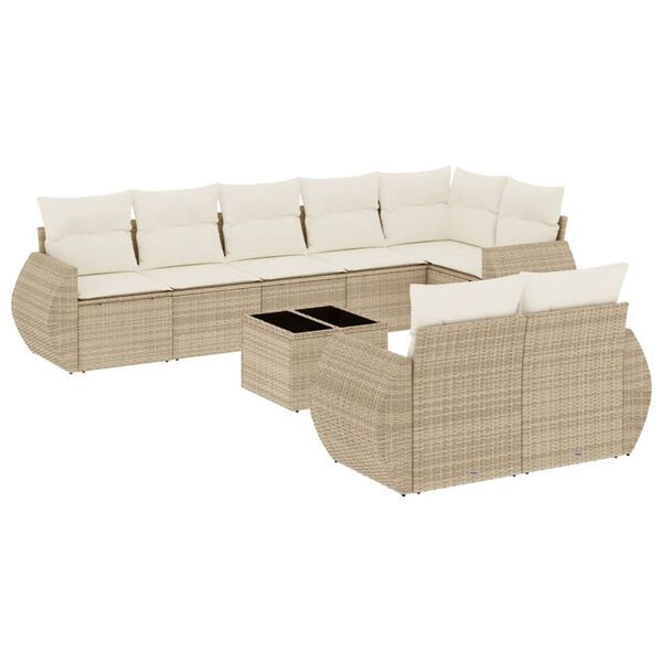 vidaXL 9 Piece Garden Sofa Set with Cushions Beige Poly Rattan