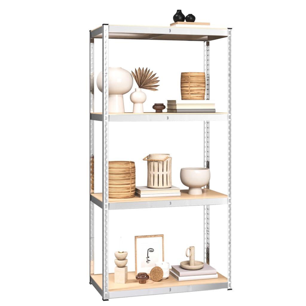 vidaXL 4-Layer Shelves 2 pcs Silver Steel&Engineered Wood