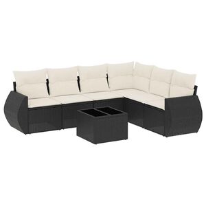vidaXL 7 Piece Garden Sofa Set with Cushions Black Poly Rattan