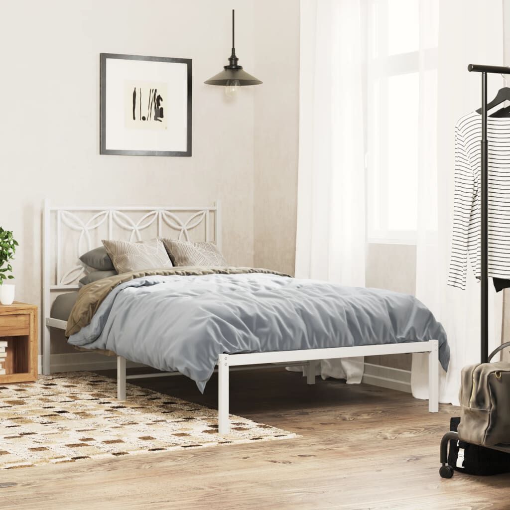 vidaXL Metal Bed Frame without Mattress with Headboard White 100x200cm