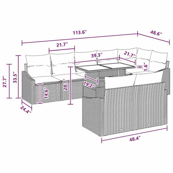 vidaXL Garden Sofa Set Manual 9 pcs Brown and red 100 x 55 x 73 cm