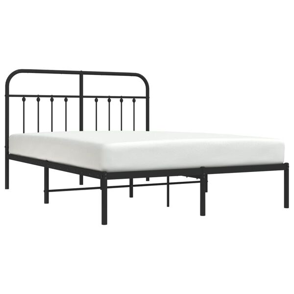 vidaXL Metal Bed Frame without Mattress with Headboard Black 135x190cm