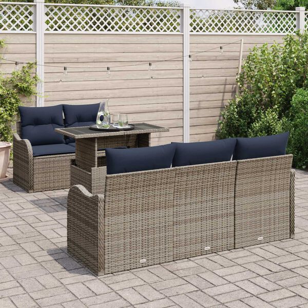 vidaXL 6 Piece Garden Sofa Set with Cushions Grey Poly Rattan