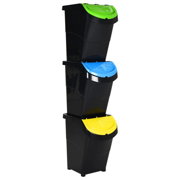 vidaXL Stackable Waste Bins with Lids 3 pcs Black PP 120 L