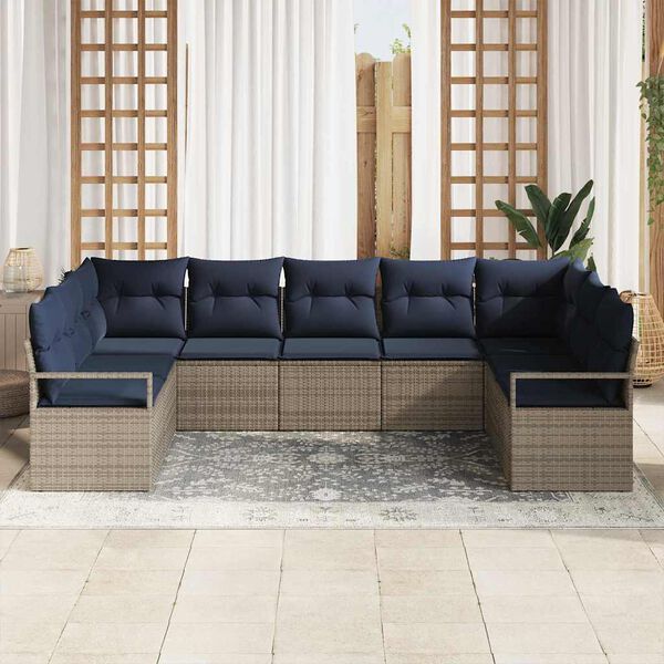 vidaXL Sofa Set with Cushion 7 pcs Grey Poly Rattan