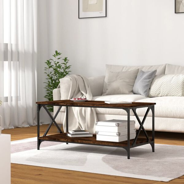 vidaXL Coffee Table Smoked Oak 100x50x45 cm Engineered Wood and Iron