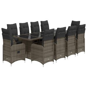 vidaXL 11 Piece Garden Bistro Set with Cushions Grey Poly Rattan
