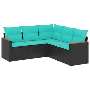 vidaXL 5 Piece Garden Sofa Set with Cushions Black Poly Rattan