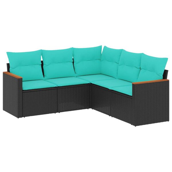 vidaXL 5 Piece Garden Sofa Set with Cushions Black Poly Rattan