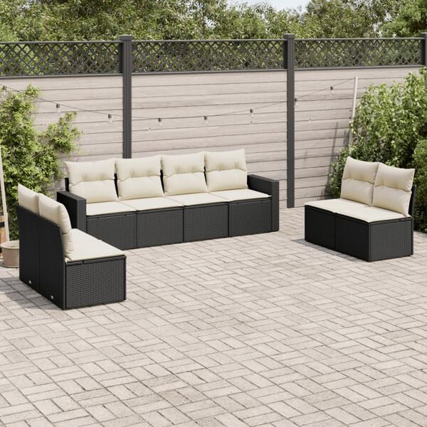vidaXL 8 Piece Garden Sofa Set with Cushions Black Poly Rattan
