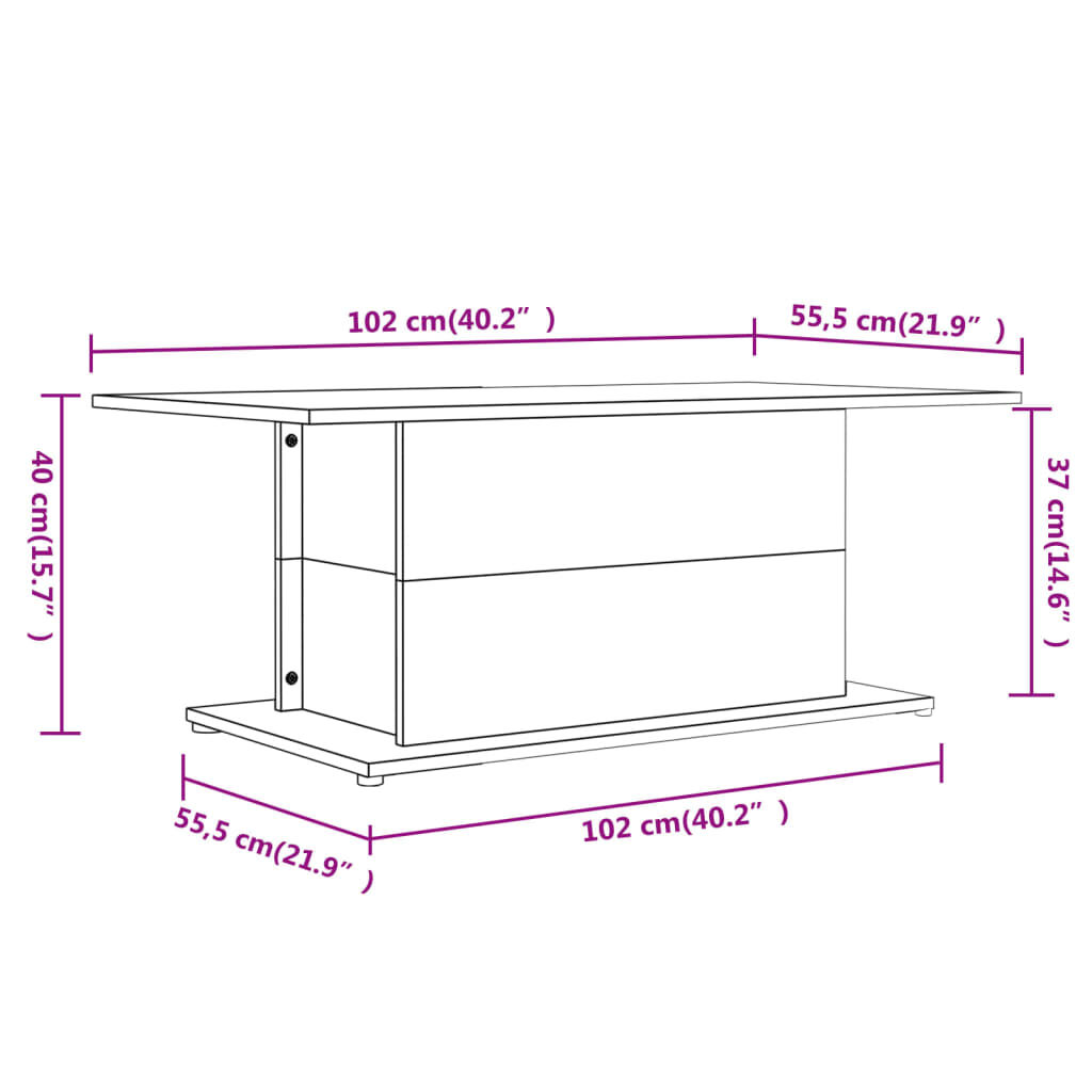 vidaXL Coffee Table High Gloss White 102x55.5x40 cm Engineered Wood
