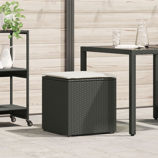 vidaXL Outdoor Storage Box Black and Cream Rattan, Polyester 80 cm