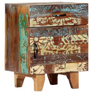vidaXL Hand Carved Bedside Cabinet 40x30x50 cm Solid Reclaimed Wood