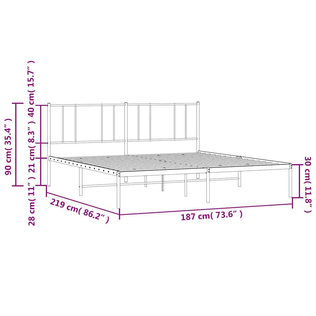 vidaXL Metal Bed Frame without Mattress with Headboard White 183x213cm