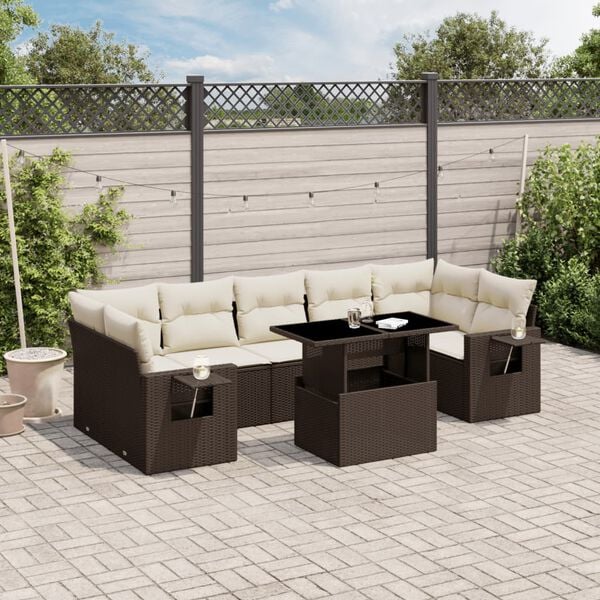 vidaXL 8 Piece Garden Sofa Set with Cushions Brown Poly Rattan