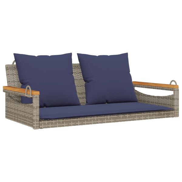 vidaXL Swing Bench with Cushions Grey 109x62x40 cm Poly Rattan