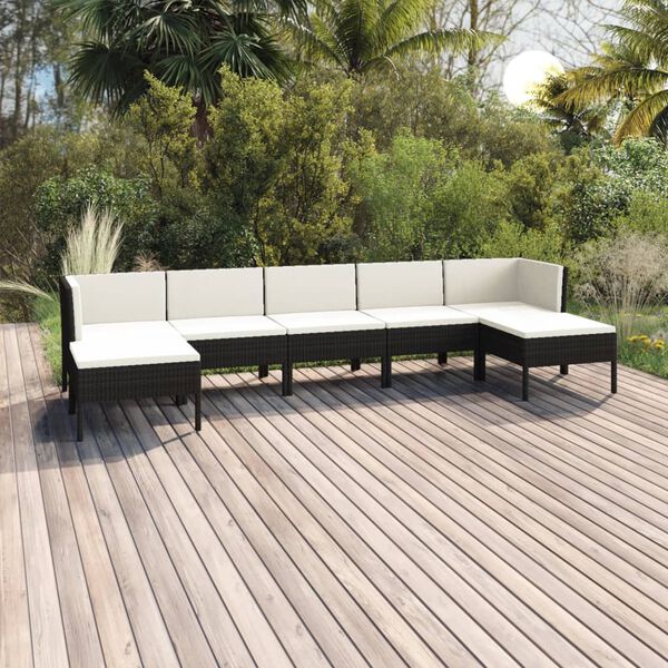 vidaXL 7 Piece Garden Lounge Set with Cushions Poly Rattan Black