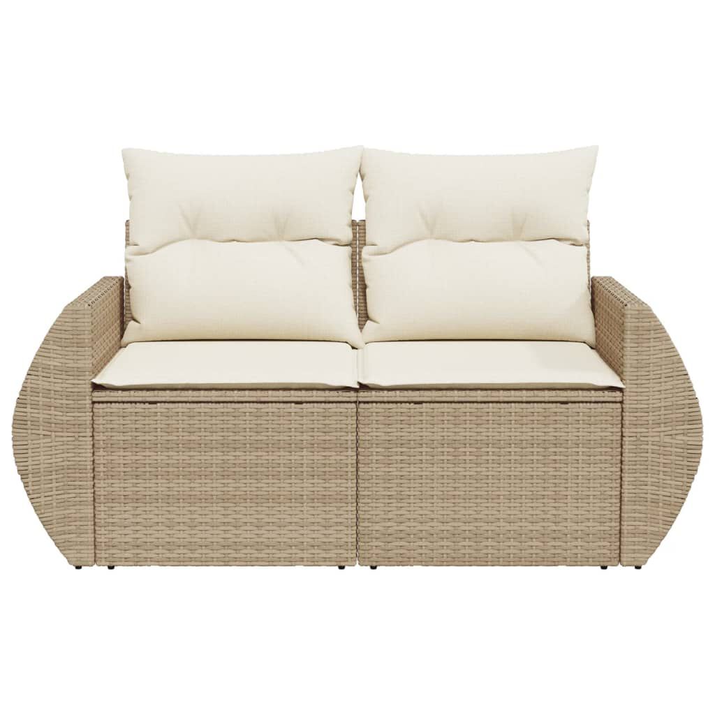 vidaXL Garden Sofa with Cushions 2-Seater Beige Poly Rattan